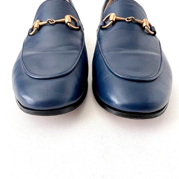 GUCCI | Navy Blue Leather Jordaan Horsebit Loafers Flats Classic Bit EU 36 - Picture 4 of 11